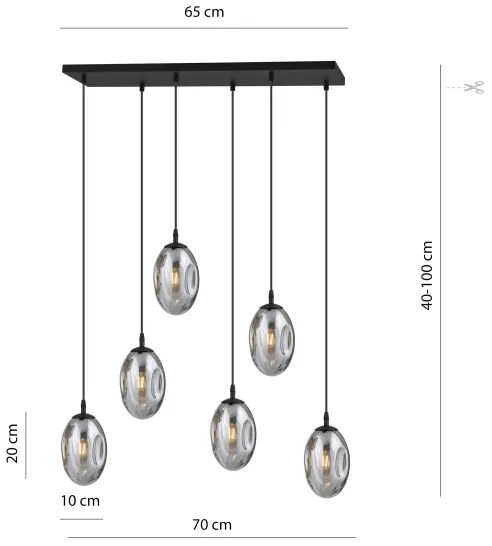 Lampadario a sospensione con filo ASTRAL 6xE14/10W/230V nero/fumé