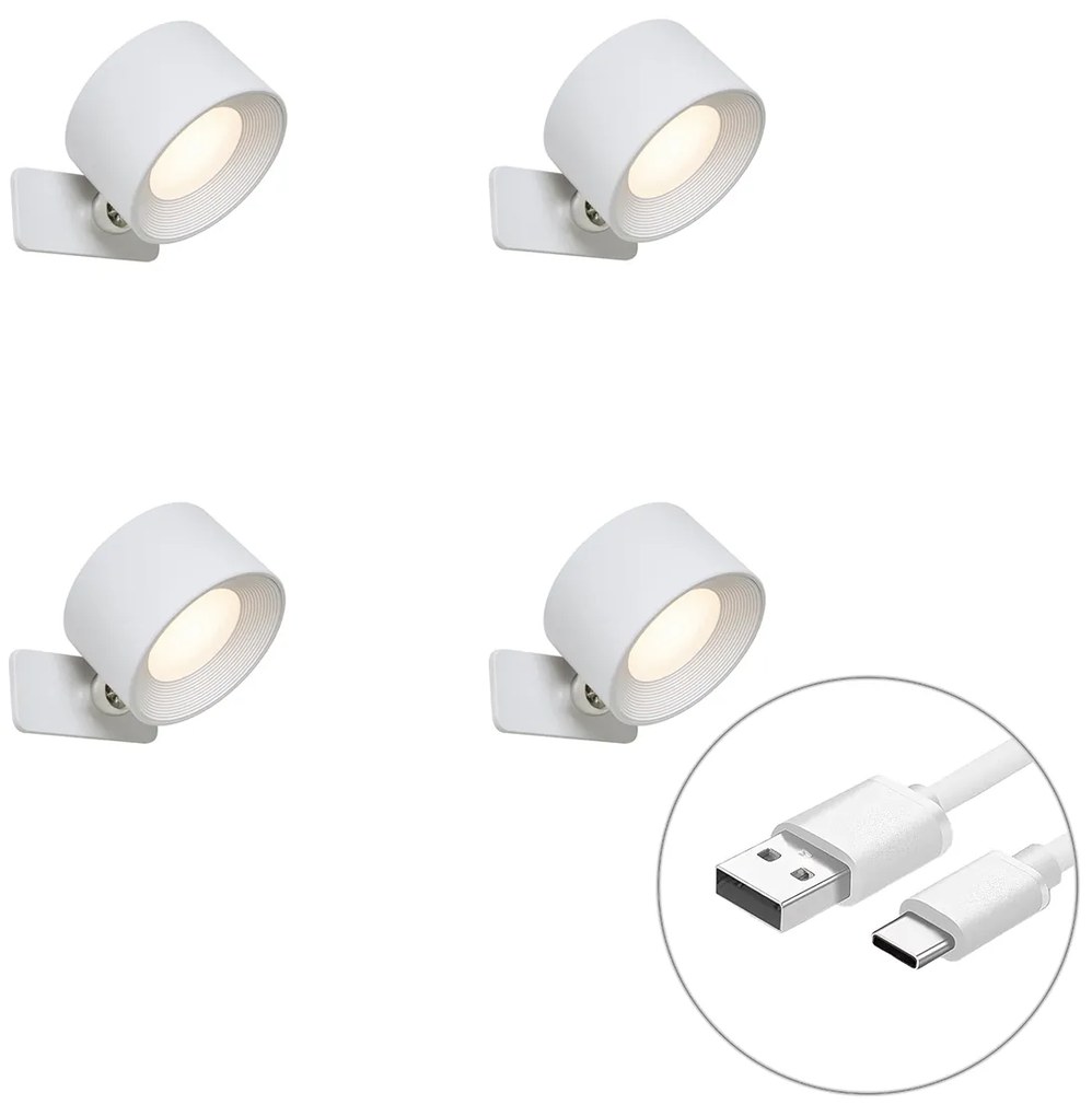Set di 4 Applique e Plafoniere Moderne Bianche Incl. LED Ricaricabili - Bright