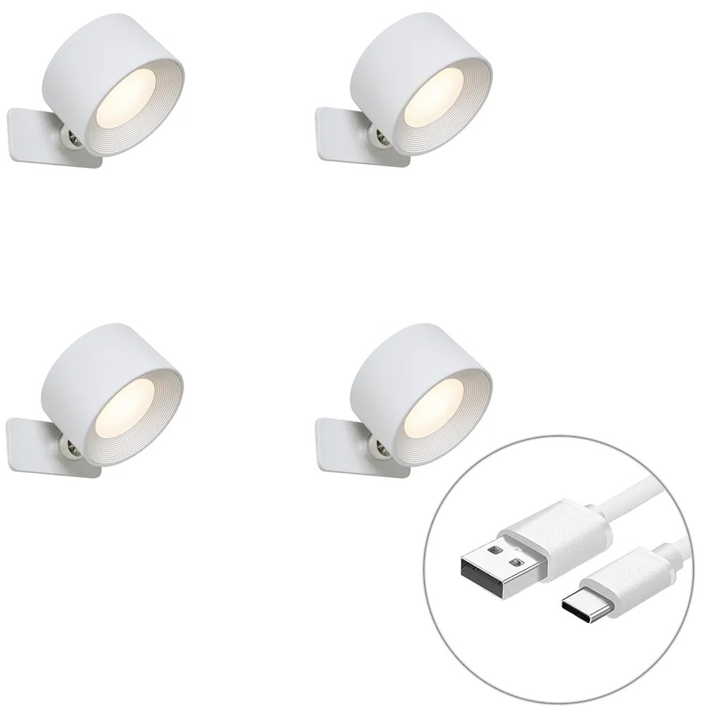 Set di 4 luci moderne da parete e da soffitto bianche con LED ricaricabile - Bright