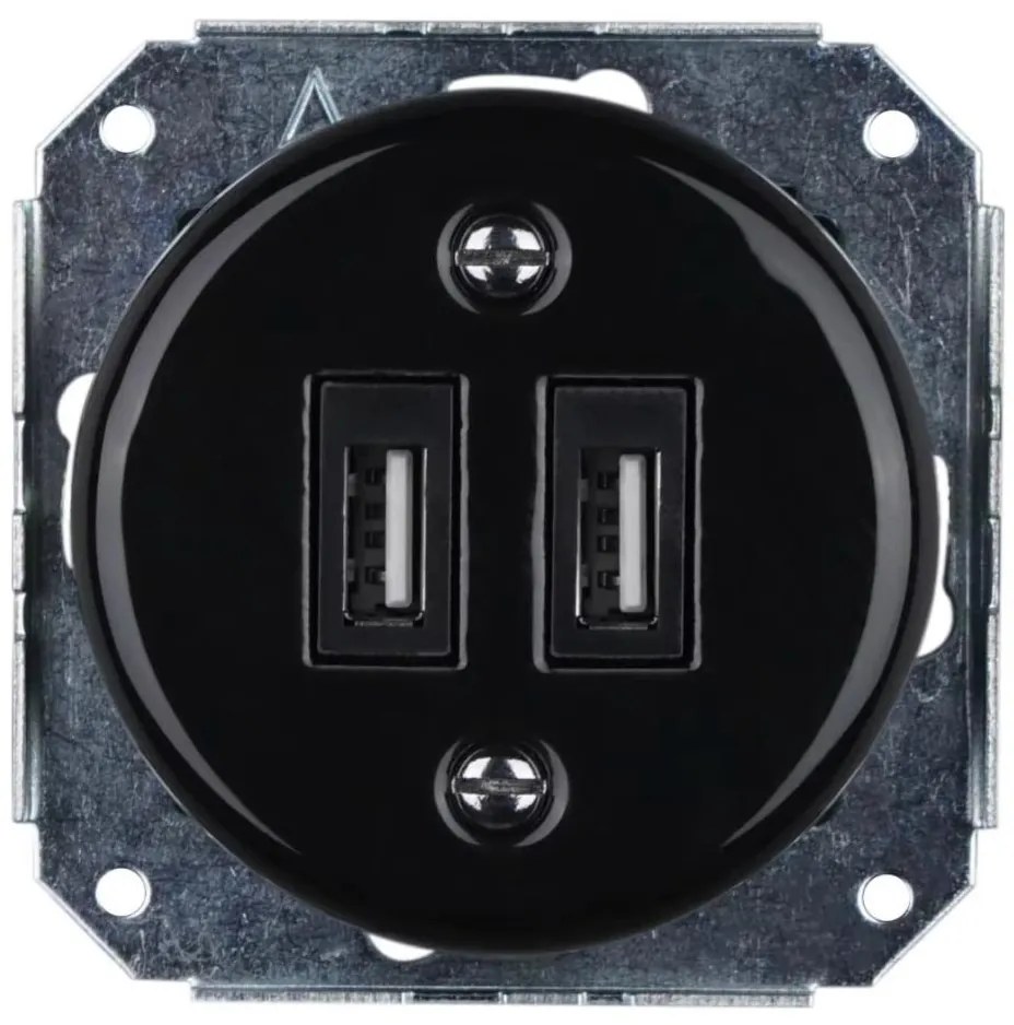 Bohemia-Design - Porcellana retrò, presa di alimentazione USB senza cornice, 2x USB-A, nera