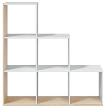 Libreria In Legno Design Moderno Bianco E Rovere 108x28xH110 Cm Mensole A Scaletta