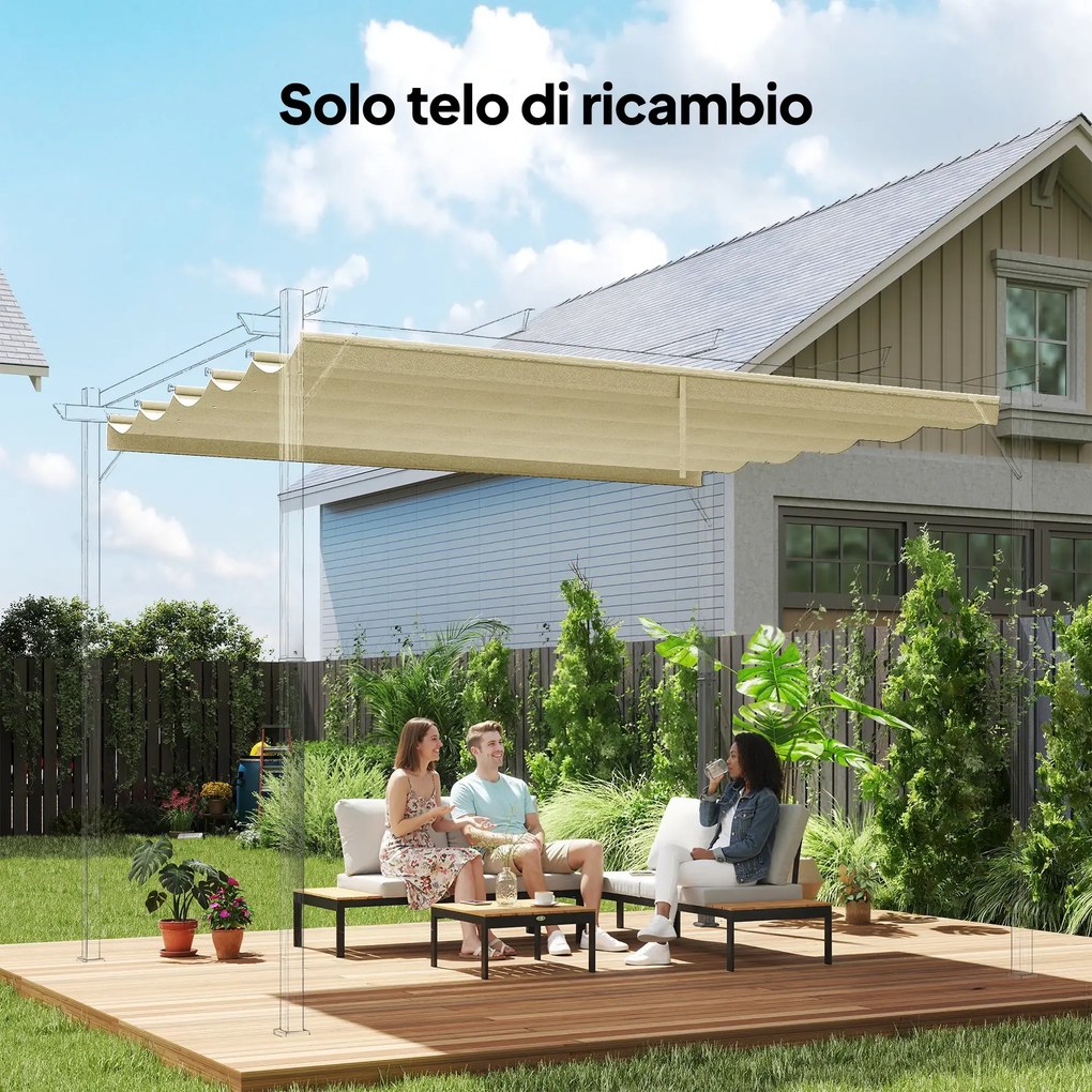Tetto di Ricambio per Pergola Gazebo da Giardino 300x400 cm in Poliestere Crema...