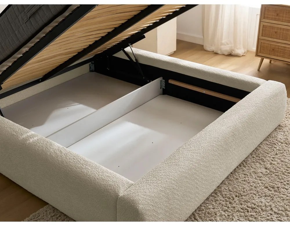 Letto matrimoniale beige imbottito con spazio contenitivo con rete inclusa 160x200 cm Orlane – Bobochic Paris