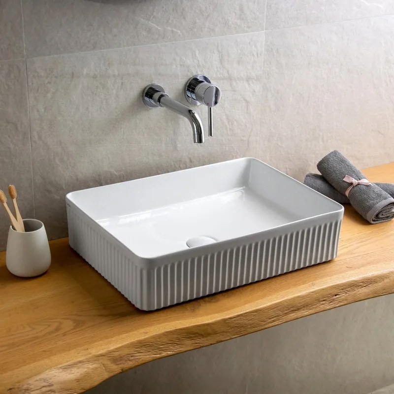 Lavabo da appoggio rettangolare 50 cm scanalato | KLS-5000R - KAMALU