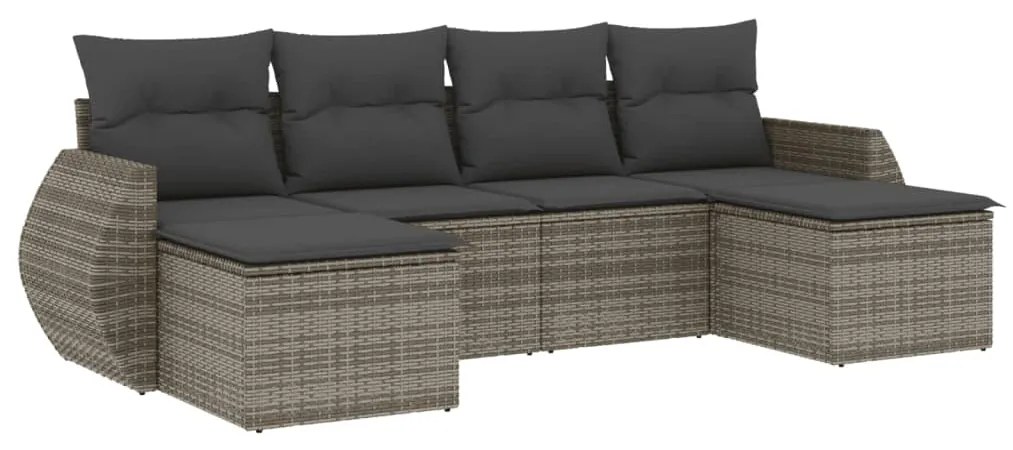 Set Divano da Giardino 6 pz con Cuscini Grigio in Polyrattan