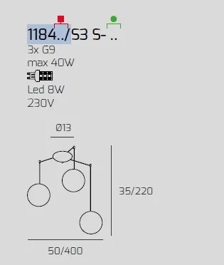 Sospensione bianco 3 luci spostabile vetri 2x br + 1x am 1184bi-s3 ...