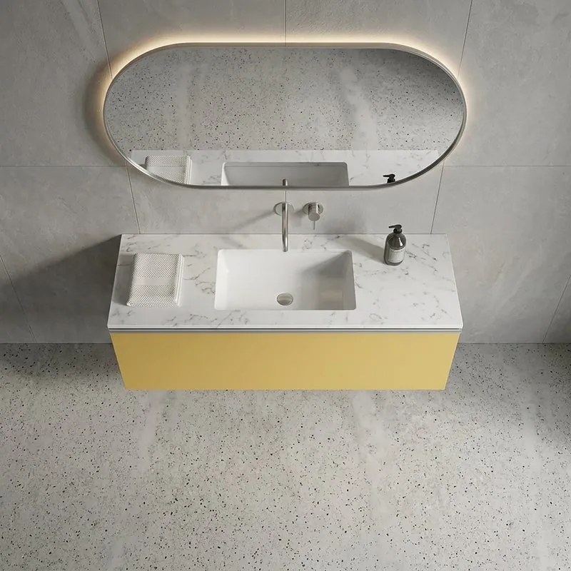 Mobile da bagno sospeso sotto lavabo Pixel plain 1 cassetto L 120 x H 40 x P 45.5 cm giallo laccato opaco con maniglia alluminio brillante