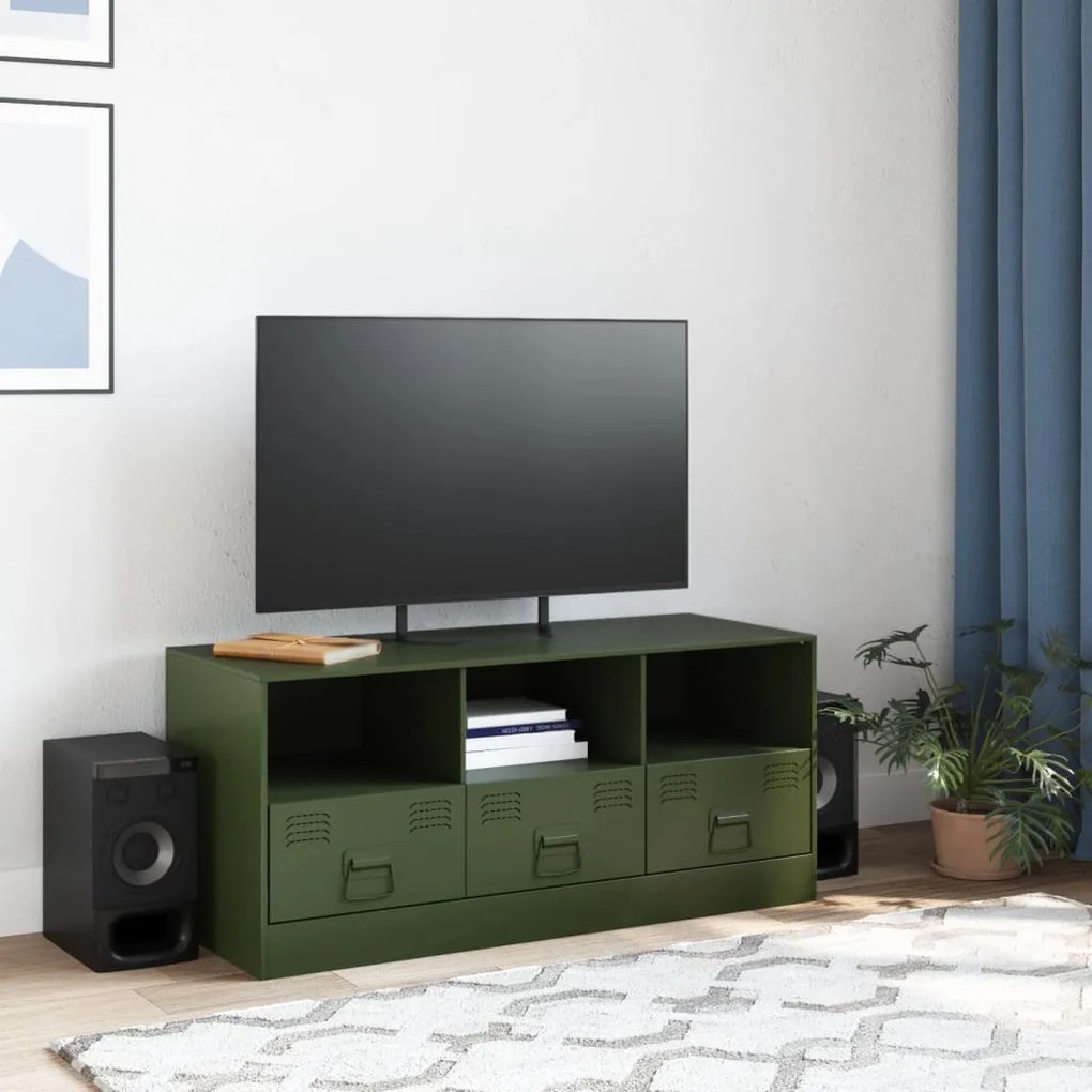 Mobile tv verde oliva 99x39x44 cm in acciaio