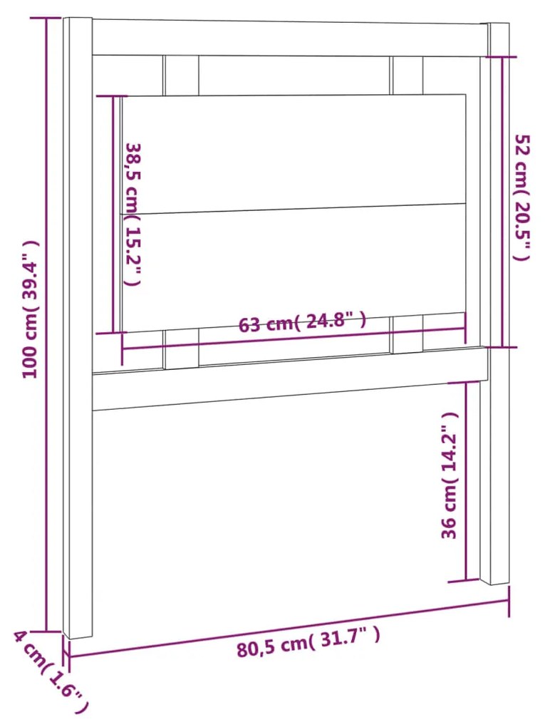 Testiera per letto bianca 80,5x4x100 cm legno massello di pino