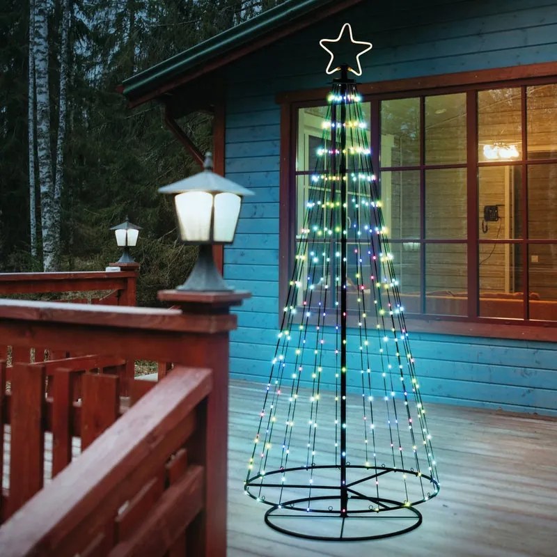 Figura natalizia illuminata conico nero 304 lampadine multicolore H 200 cm
