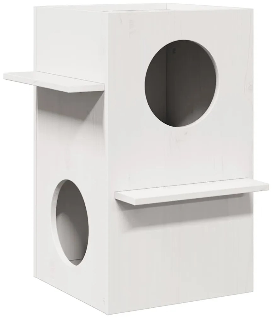 Cuccia Per Gatti Bianca 43x43x60 Cm İn Legno Massello Di Pino /