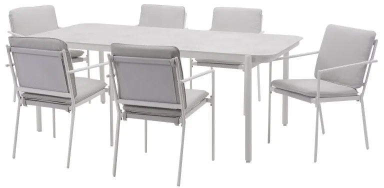 Set tavolo e sedie Sigma NATERIAL in acciaio bianco per 6 persone