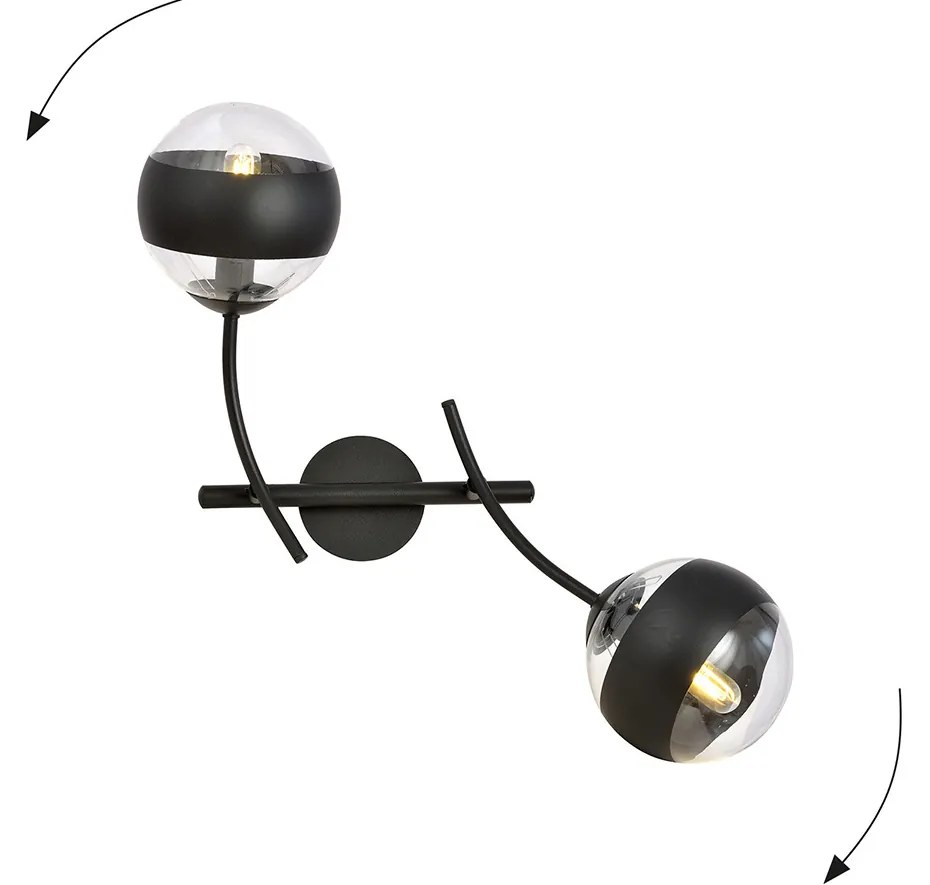 Applique Contemporaneo Oceano Acciaio Nero 2 Luci E14 Ip20