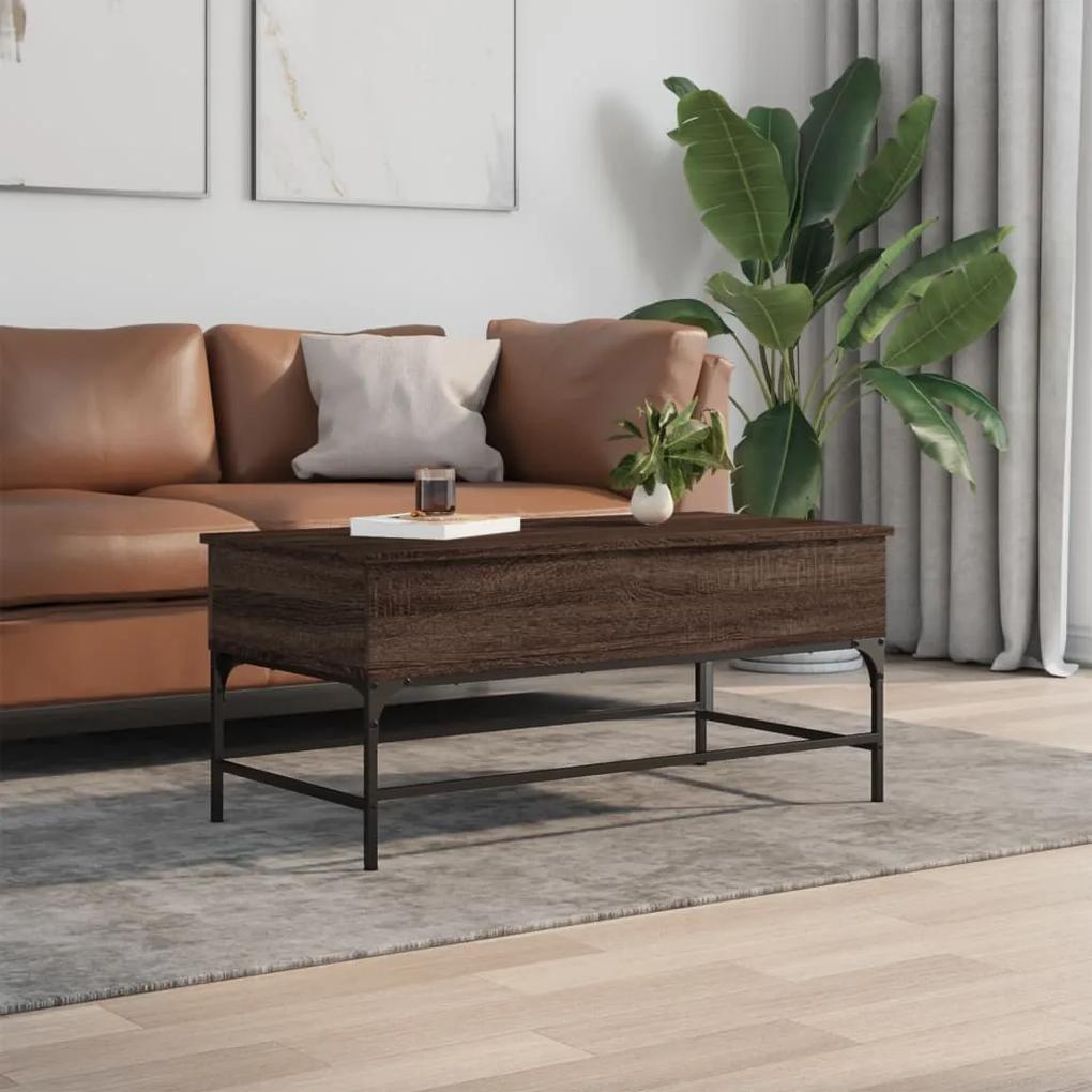 Tavolino rovere marrone 100x50x45cm legno multistrato e metallo