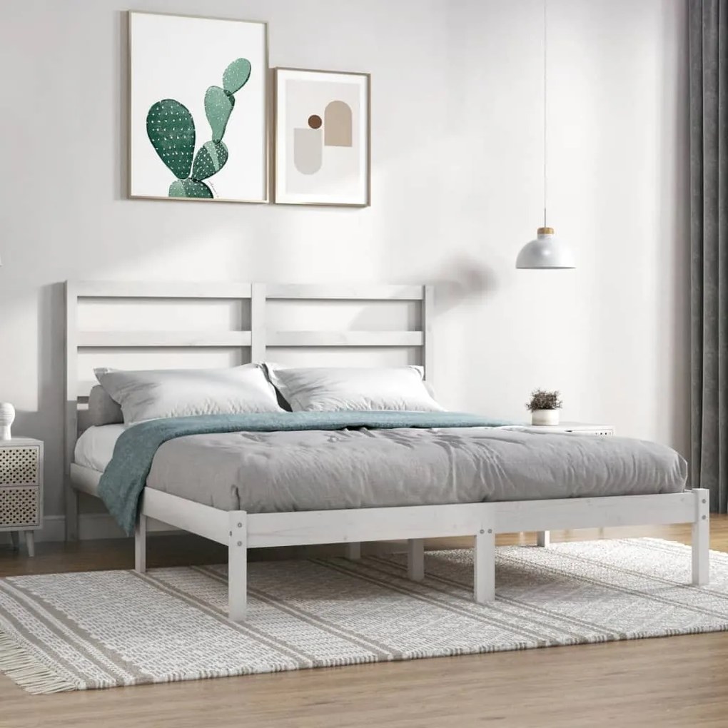 Letto Senza Materasso Bianco 140x190 Cm Legno Massello Di Pino /