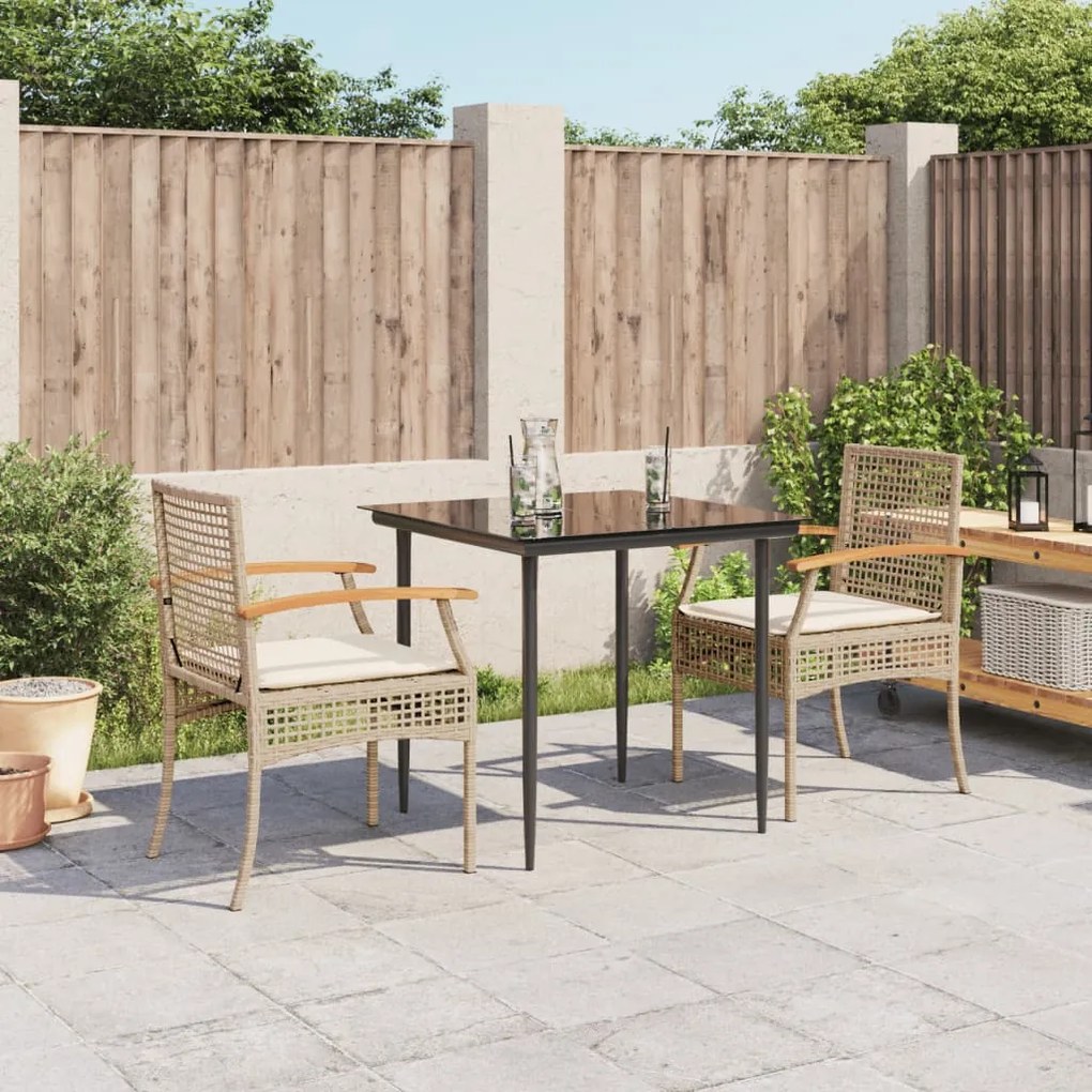 Set da pranzo da giardino 3 pz con cuscini beige in polyrattan