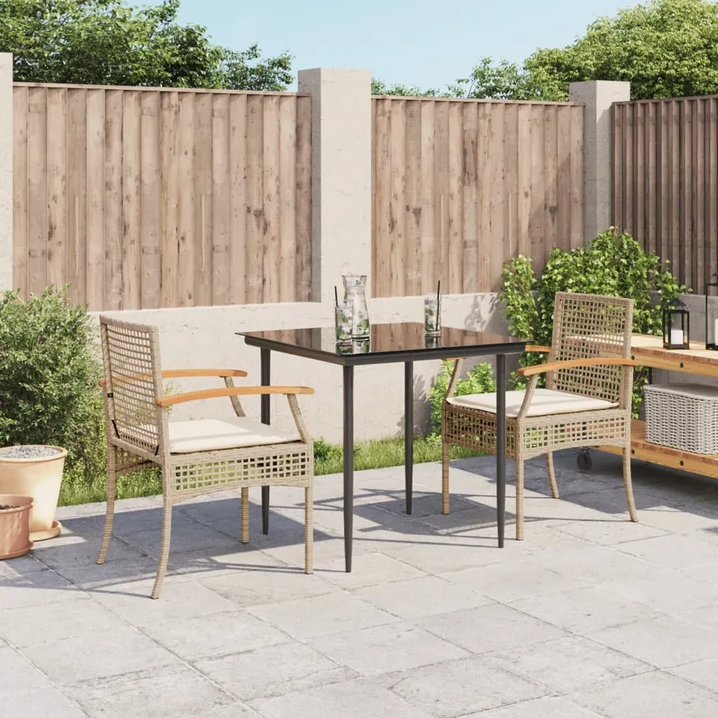 Set da pranzo da giardino 3 pz con cuscini beige in polyrattan