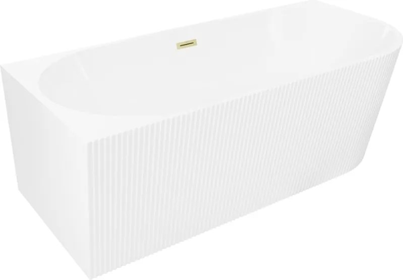 Mexen Silo vasca indipendente ad angolo sinistro scanalata 170 x 80 cm, bianca, troppopieno oro spazzolato - 52891708000L-55
