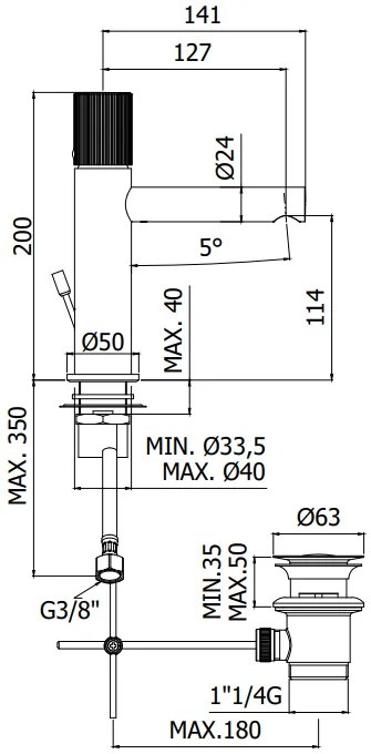 Paffoni Jo Jo075no Miscelatore Lavabo Con Sistema Di Scarico Nero Opaco