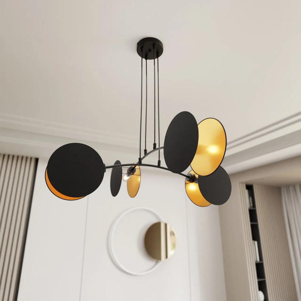 Lampadario a Sospensione MOTIF 4 in Acciaio e Tessuto 4xE27