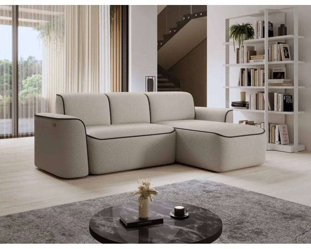 Divano angolare beige (con penisola a destra/con chaise lounge) e rivestimento in bouclé Ume – ELTAP