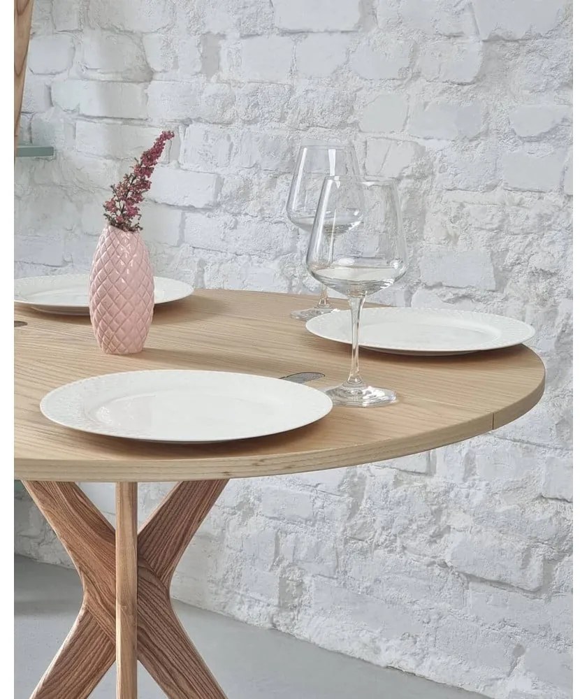 Tavolo da pranzo rotondo con piano effetto frassino allungabile 45x90 cm Jubi – Ragaba