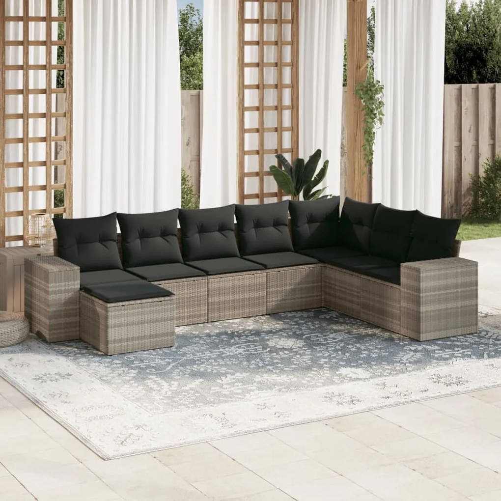 Set divano da giardino 8pz con cuscini grigio chiaro polyrattan