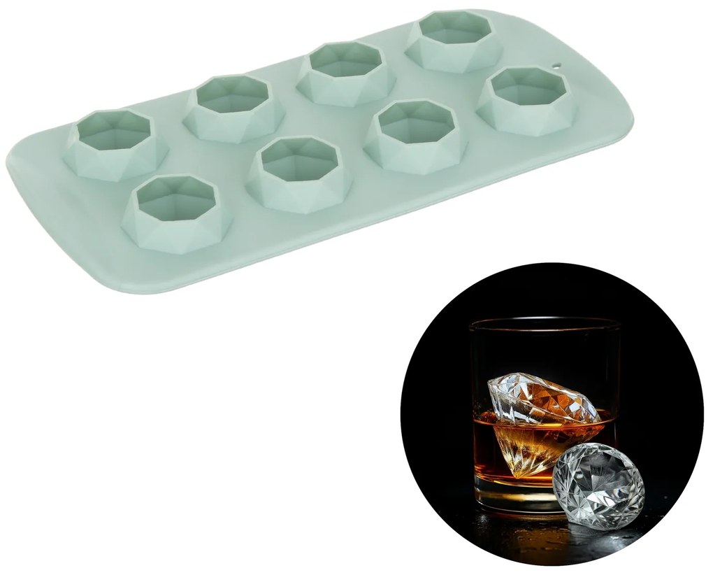 Stampo ghiaccio in silicone 8 cubetti diamante