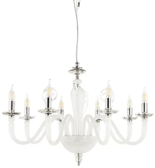 Lampada a sospensione DEBUSSY in vetro lavorato a mano D84 cm Bianco Satinato 8 LUCI