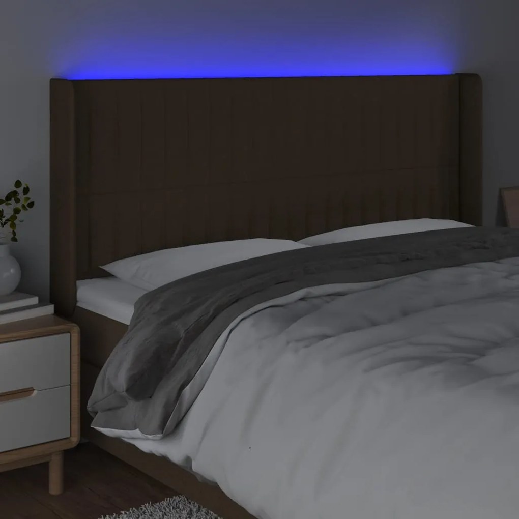 Testiera a led marrone scuro 203x16x118/128 cm in tessuto