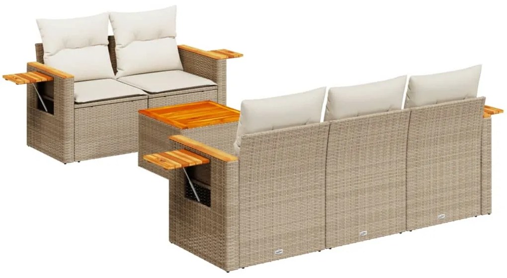 Set Divano da Giardino 6 pz con Cuscini Beige in Polyrattan