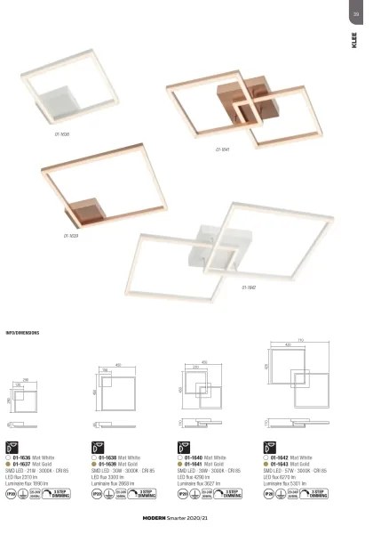Redo 01-1639 - Plafoniera LED dimmerabile KLEE, 30W/230V, 45x45 cm, dorata