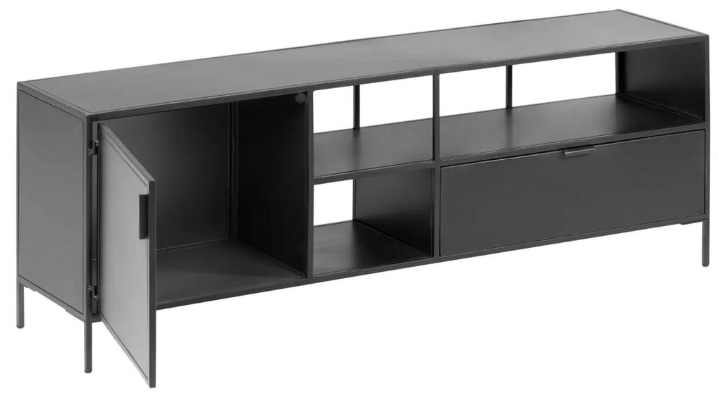 Kave Home - Mobile TV Shantay 1 anta e 1 cassetto in metallo verniciato nero 150 x 50 cm