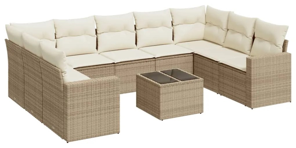 Set divano da giardino 10 pz con cuscini beige in polyrattan