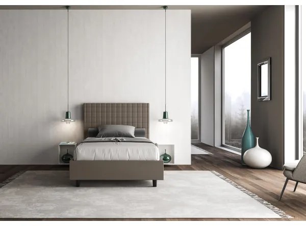 Letto matrimoniale francese contenitore imbottito 140x200 similpelle cappuccino Sunny