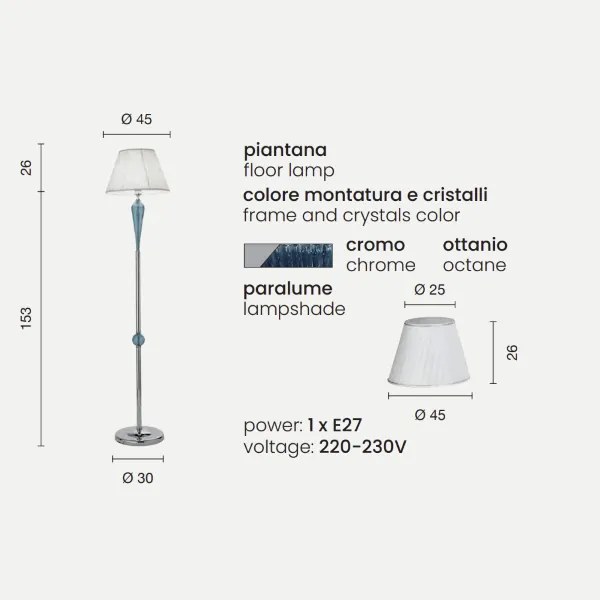 Piantana VILLA in vetro lavorato a mano Ottanio H179 cm