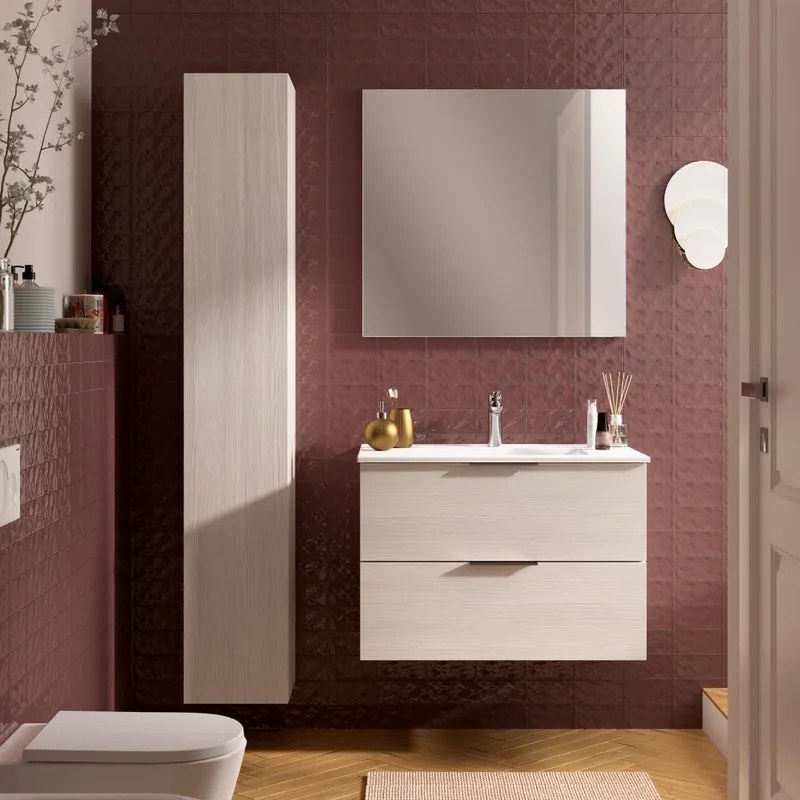 Mobile bagno sospeso con lavabo L 80 x H 55 x P 45 cm larice bianco 2 cassetti per vasca centrale Jnka