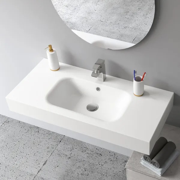 Lavabo sospeso mineralmarmo 100x46 cm bianco opaco design moderno