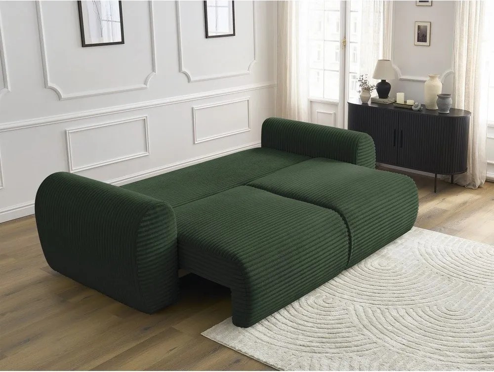 Divano in verde scuro allungabile con rivestimento in velluto a coste 257 cm Lucien – Bobochic Paris