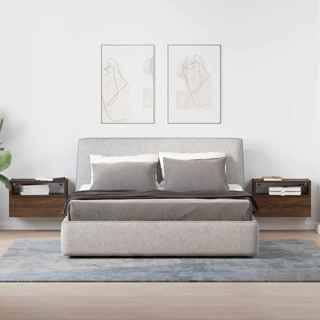 Comodini a muro 2 pz rovere marrone 45x26x28,5 cm