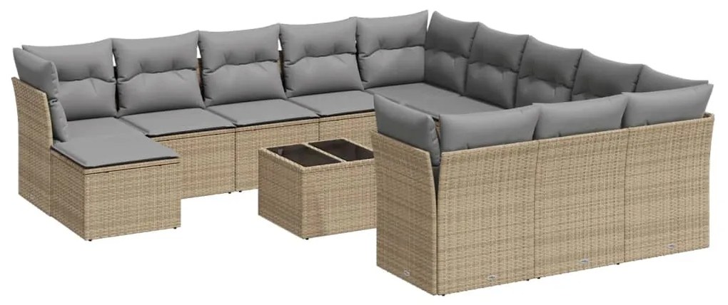 Set divano da giardino 13 pz con cuscini beige in polyrattan