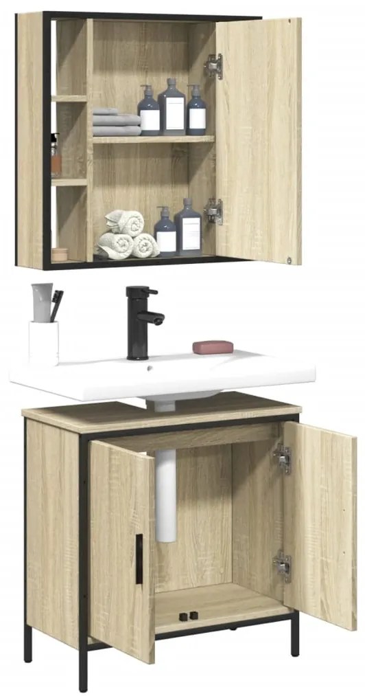 Set mobili da bagno 2 pz rovere sonoma in legno multistrato