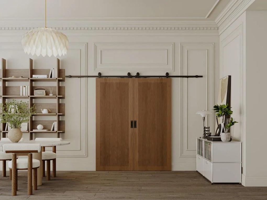Porta scorrevole doppia con sistema esterno muro 2 x H205 x L93 cm in MDF e Legno Naturale scuro  - SANDORA