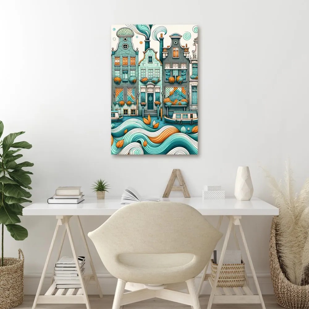 Quadro su tela – Facciate pittoresche sul canale con barche