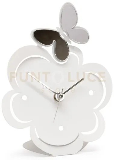 Orologio farfallina decorato bianco in ferro 13x17cmh