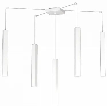 Square tube sospensione 5 luci bianco cavo cm.250 con base 1173-s5-bi