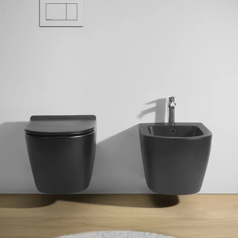 Copriwc a sgancio rapido originale in termoindurente ultraslim soft-close nero opaco Tokyo