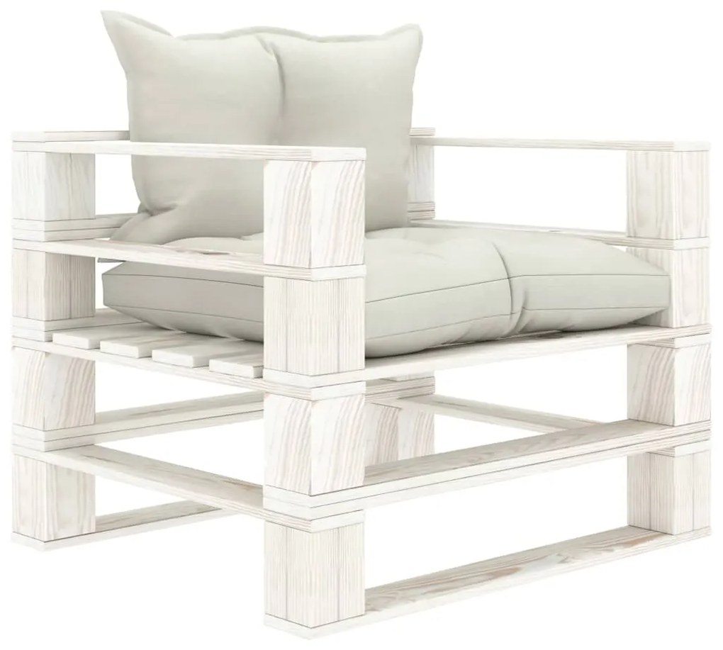 Poltrona da giardino pallet con cuscini beige in legno