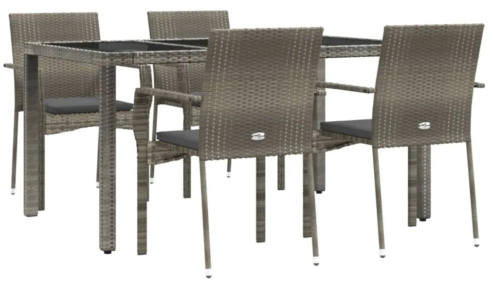 Set da Pranzo da Giardino 5 pz con Cuscini in Polyrattan Grigio