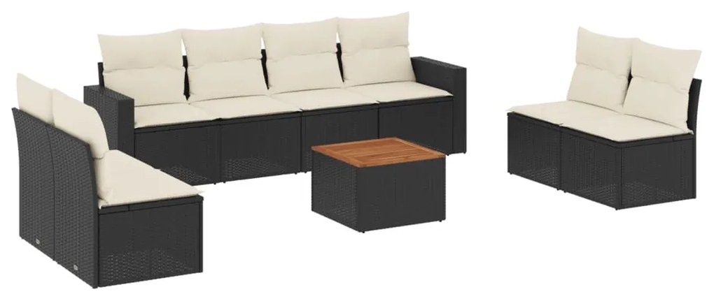 Set Divani da Giardino 9 pz con Cuscini Nero in Polyrattan